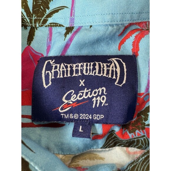 Grateful Dead x Section 119 Hawaiian Shirt Mens L Blue Jerry Garcia Bear Retro - Picture 3 of 8